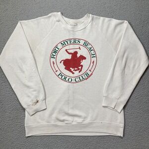 Vtg 80s Fort Myers Polo Club Sweatshirt‎ Mens L Grunge Surf Graphic Disstressed